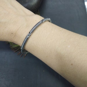 Silver Adjustable Bangle Bracelet Ethnic Patterns || Adjustable Ethnic Bracelet || Silver Semi Open Viking Bangle || Wristband Unisex