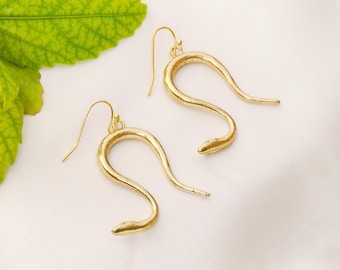 Snake Drop Earrings | Boho Serpent Brass Earrings | Minimalist Reptile Jewelry | Gothic Statement Dangles
