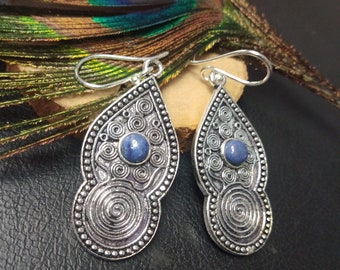 Silver Dangling Earrings With Semi Precious Stones || Bohemian Chic Ethnic Gemstone Earrings || Ethnic Drop Earring with Gem Stone