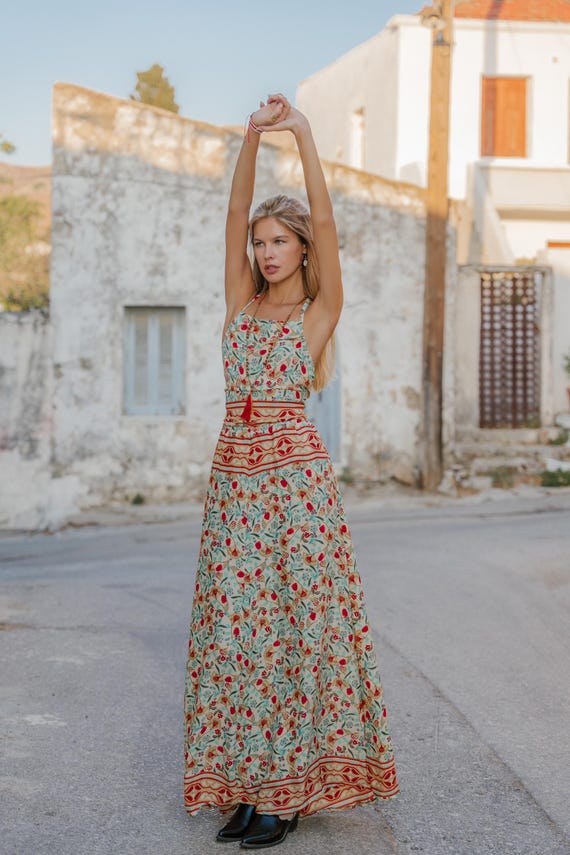 Bohemian Floral Maxi Dress: Backless Laced Summer Dress - Etsy New Zealand