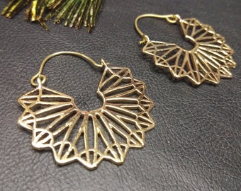 Jagged Geometric Earring Decorated Hoops || Bohemian Chic Hoop Earrings || Original Shape Hoops || Women's Hoops