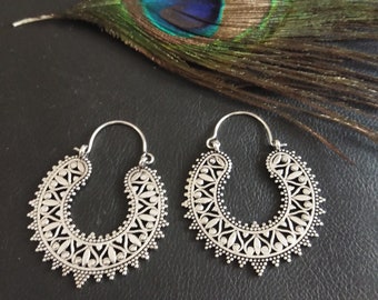 Decorated Ethnic Hoops | Oriental Hoop Earrings | Bohemian Mandala Hoop Earrings | Brass Ethnic Jewelry | Original Boho jewelry