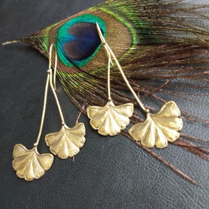 Ginkgo Leafs Shape Dangle Brass Earrings || Minimaliste Plant Pattern Earrings Inspired By Mother&#39;s Nature