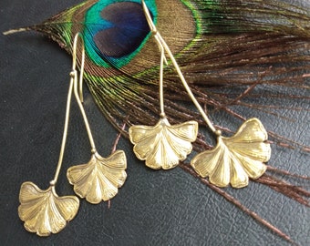 Ginkgo Leaf Dangle Earrings || Ethnic Plant Pattern Earrings
