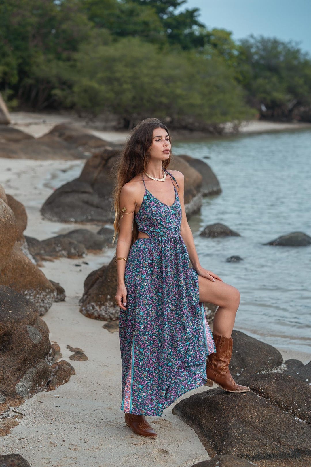 beach fancy dress ideas Black Floral Off Shoulder Beach Dress main image 1