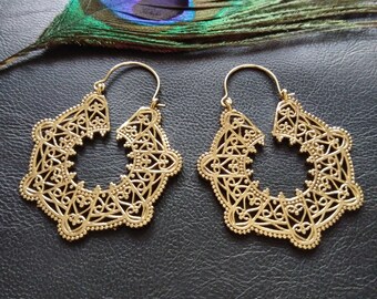 Openwork Mandala Hoop Earrings || Ethnic Creoles || Oriental Earrings