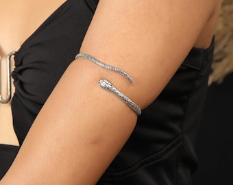 Snake Arm Cuff Bracelet | Serpent Upper Arm Band | Adjustable Brass Armlet |  Boho Statement Snake  Arm Jewelry