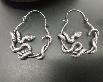 Ethnic Snake Viking  Brass Hoops || Shieldmaiden Serpent Hoop Earrings || Norse Mythology Tribal Earrings || Mystic Sepentine Hoop Earrings