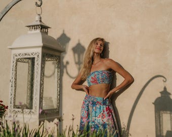 Haut à Bretelles Romantique Ecote Boho Taille S - Motif Floral, Style Bohème Chic !