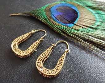 Decorated Horseshoe Shape Hoop Earrings || Thick Openwork Ethnic Hoop Earrings || Filigree Bohemian Earrings