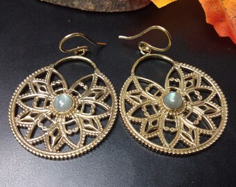 Mandala Gemstone Bohemian Earrings With Gemstones || Oriental Golden Dangle Earrings || Ethnic Gypsy Earrings with Natural Stones