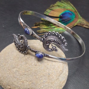 Silver Color Brass Ethnic Arm Bracelet With Semi Precious Stones