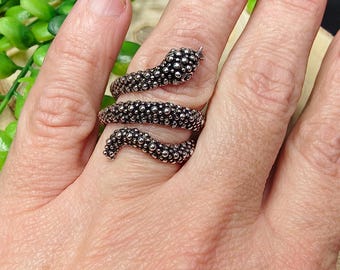 Viking Textured Snake Ring || Bohemian Adjustable Brass Ring ||  Serpentine Transformatione  Symbol Ring || Coiled Reptile Gothic Ring