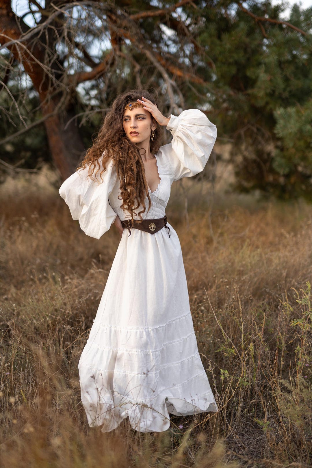 Long off White Bohemian Dress With Ruffles || Plain Cotton Wedding