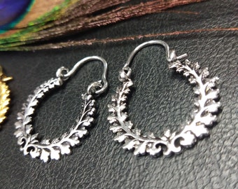 Small Original Hoop Earrings || Ethnic Creoles || Bohemia Chic Woman Hoops || Plant Pattern Earrings