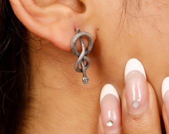 Brass Intertwined Celtic Snake Stud Earrings || Gothic Animal Earrings || Viking Inspired Pagan Jewelry