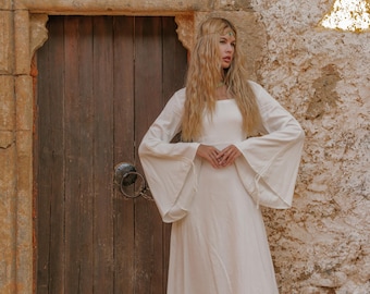 Handmade Viscose Medieval Maxi Dress: Off-White Lace-Up Gown