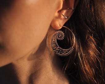 Spiral Earrings || Openwork Swirl Earrings || Ornated Earrings || Serrated Earrings || Tribal Hoop Earrings