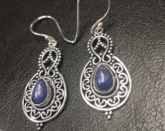 Silver Color Dangling Earrings With Semi Precious Stones || Boho Gemstones Earrings