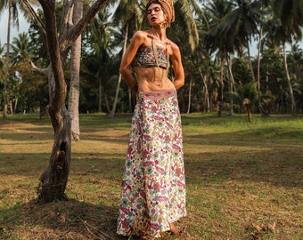 Bohemian Long Skirt || Floral Print Flared Skirt || Fluid Gypsy Skirt || Boho Summer Clothing