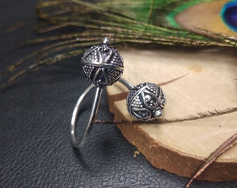 Face To Face  Ethnic Adjustable Ring || Bohemian Chic Adjustable Ring || Silver Color Ball Ring || Ethnic Jewelry