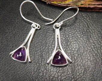 Silver Color Dangling Earrings With Semi Precious Stones || Gemstone Earrings || Minimalist Earrings