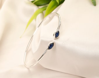 Minimalist Faceted Gemstone Brass Bangle Bracelet: Adjustable Open Cuff