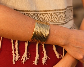 Large Braided Ethnic Cuff  Bracelet || Brass Interwined Adjustable Bangle Bracelet || Boho Wide Cuff Bangle