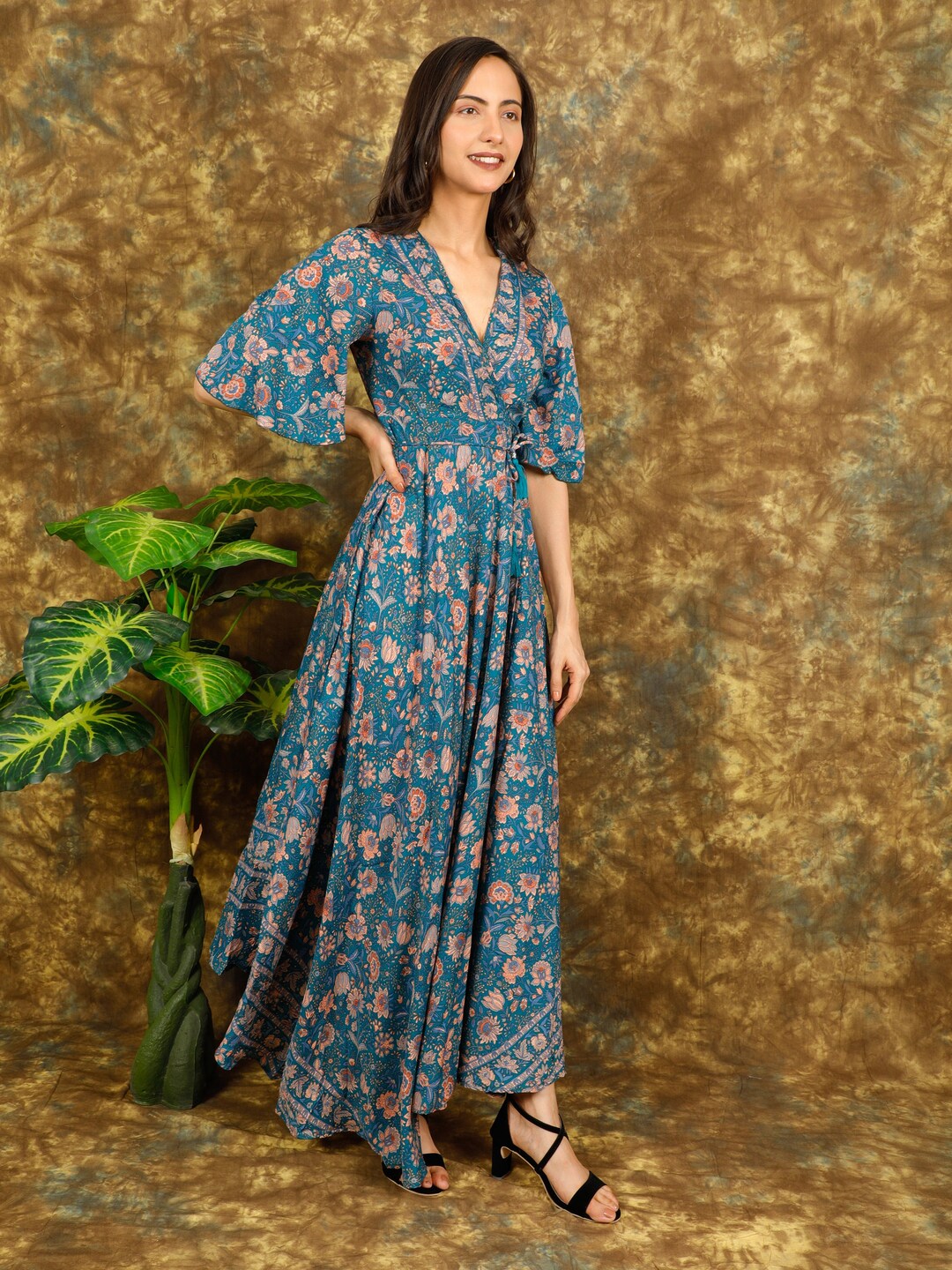 LONG WRAP DRESS WITH FRILL BANSHEE BECKONS