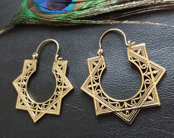 Arabesque Ornamented Hoop Earrings || Mandala Ethnic Hoops || Oriental Geometric Earrings
