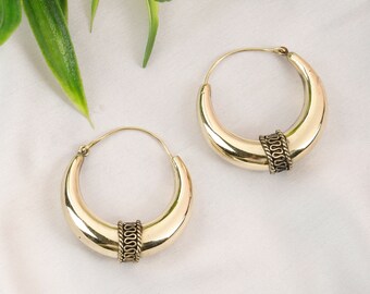 Crafted Hoop Earrings || Large Ethnic Hoop Earrings || Women Thick Hoop Earrings || Tribal Earrings