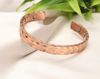 Hammered Copper Cuff Bracelet | Unisex Magnetic Therapy Bangle