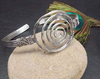Bracelet de Bras Ethnique Argenté en Laiton || Bracelet de Bras Tribal avec Spirales