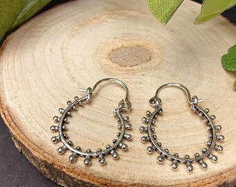 Small Dotted Minimaliste Hoop Earrings || Mini Modernist Silvered Brass Hoops || Contemporary Refined Contemporary Hoop Earrings