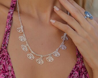 Bohemian Brass Lotus Charm Necklace | Spiritual Jewelry