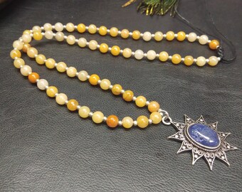 Unique Piece Necklace In Orange Jasper With Silvered Ethnic Pendant