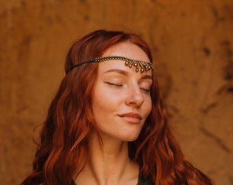 Macramé Oriental Tiara || Hand Woven Cotton Headband Adorned With Bells || Elven Forehead Jewelry || Belly Dance Accessories