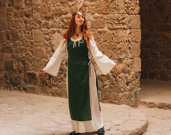 Dark Green Viking Cotton Apron || Celtic Side Laced Over Dress || Cosplay Clothing || Medieval Clothing
