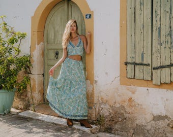 Long Bohemian Skirt || Floral Print Flared Skirt || Fluid Petticoat with Ruffle ||  Elasticated Belt Boho Skirt || Bohemian Clothing