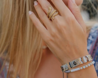 Adjustable Miyuki Beaded Bracelet – Thin Woven Glass Beads Bracelet – Geometric Amerindian Pattern Jewelry