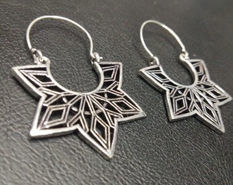 Half Star Hoop Earrings || Ethnic Creoles || Bohemian Chic Hoop Earrings || Women's Creoles || Decorated Hoops || Openwork Hoops