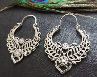 Baroque Hoop Earrings || Decorated Ethnic Hoops || Women's Openwork Hoop Earrings || Bohemian Chic Earrings