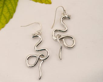 Snake Drop Earrings | Serpent Brass Earrings | Coiled Snake Jewelry | Mythical Animal Earrings | Boho Statement Earrings