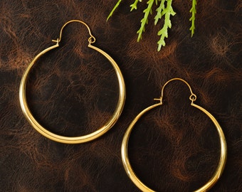 Oversized Sleek Brass Hoop Earrings || Very Large Gypsy Hoops || Huge Minimalist Woman Earrings || Massive Bohemian Timeless Hoops