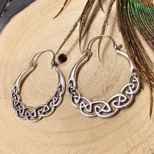Openwork Brass Hoop Earrings With Celtic Knot || Viking Earrings Intertwined Patterns || Medieval-Inspired Festival Cosplay Brass Jewelry