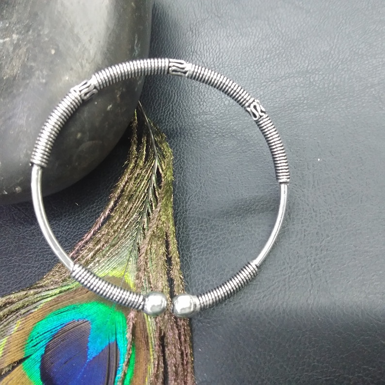 Silver Adjustable Bangle Bracelet Ethnic Patterns || Adjustable Ethnic Bracelet || Silver Semi Open Viking Bangle || Wristband Unisex