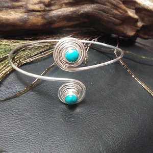 Tribal  Upper Arm Bracelet with Spirals and Gemstones ||  Ethnic Brass Adjustable Biceps Arm Bracelet With Natural Stone || Boho Arm Jewelry