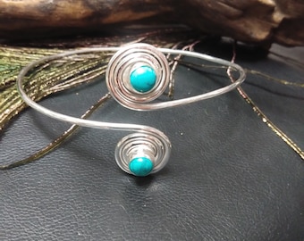 Tribal  Upper Arm Bracelet with Spirals and Gemstones ||  Ethnic Brass Adjustable Biceps Arm Bracelet With Natural Stone || Boho Arm Jewelry