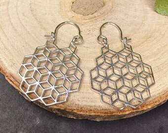 Small Honeycomb Minimaliste Brass Hoop Earrings || Tiny Modernist Geometrical Hoops || Mini Contemporary Graphic Hoops