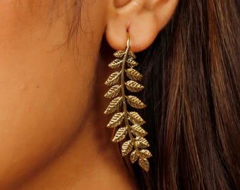 Brass Minimaliste Long Leaf Dangle Earrings || Plant Shape Bohemian Earrings || Botanical Earring Inspired by Mother Nature